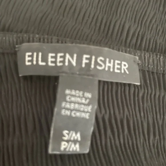 Eileen Fisher Missy Woven Sheer Mesh Plisse V-Neck Top / Poncho in Black Organic - Picture 6 of 6